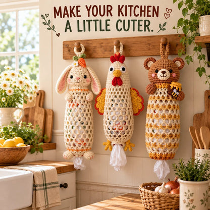 🔥Buy 3, Get 1 Free—Today Only 🔥🔥– 🌼 Cottage Harvest Keepers™ — Crochet Animal Bag Holder DIY Kit