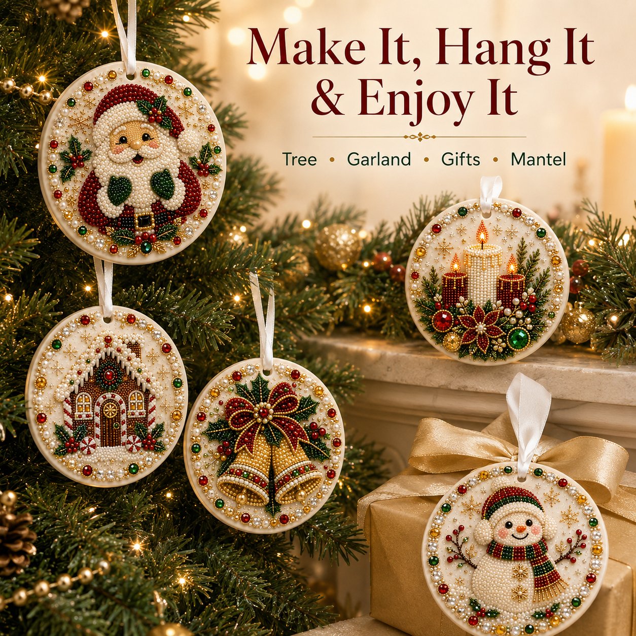 ✨ DIY Pearl & Gem Christmas Ornament Collection