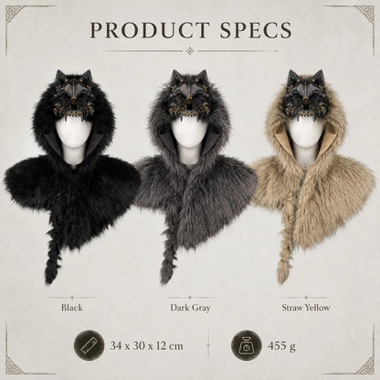 🐺 Viking Wolf Skull Faux Fur Hooded Cape – Halloween Cosplay Costume