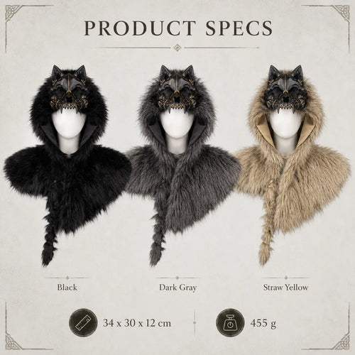 🐺 Viking Wolf Skull Faux Fur Hooded Cape – Halloween Cosplay Costume