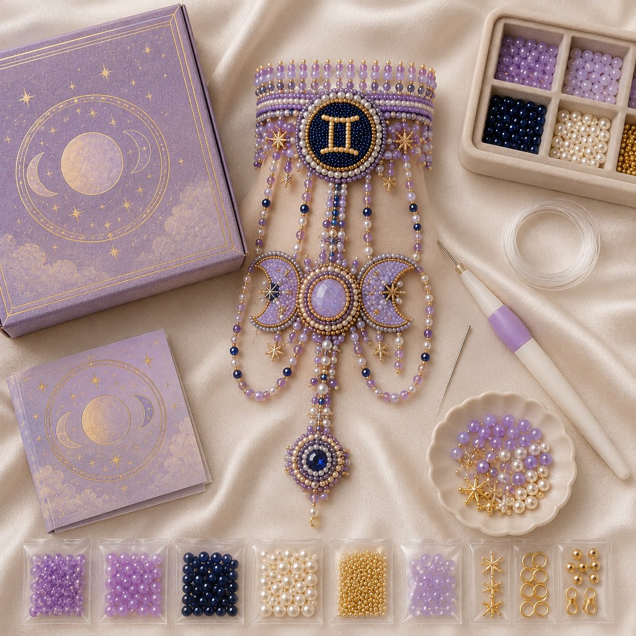 🔥 LAST DAY 49% OFF – ✨ Zodiac DIY Beaded Hand Bracelet Kit | Create Celestial Wearable Art with Seed Beads, Pearl-Style Accents & Crystal Details ♈🌙💎