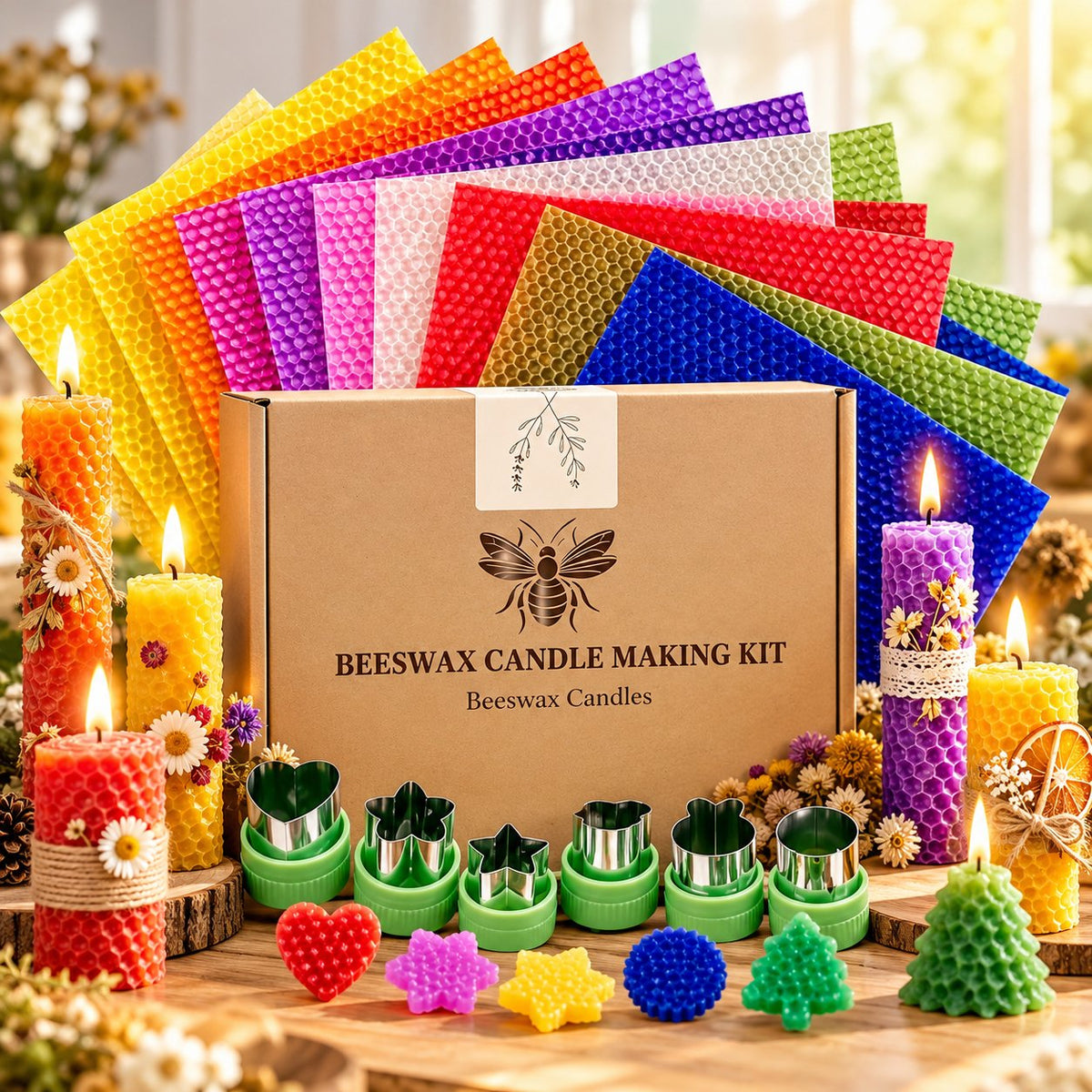 🔥HOT SALE🔥📢🕯️ DIY Beeswax Candle Making Kit (12-Piece Set) – Create Your Own Cozy Glow!