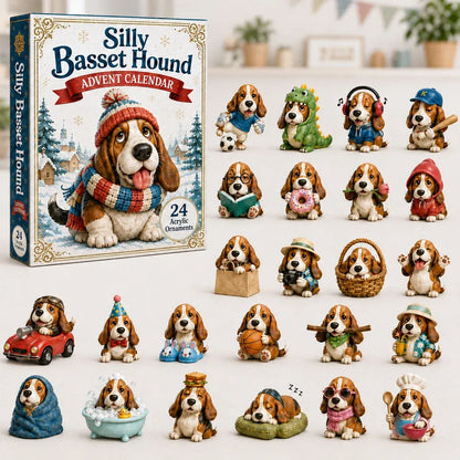 ⏳ Last Day 49% OFF – 🐶 2026 Silly Basset Hound Advent Calendar | 24 Unique No-Repeat Ornaments with Festive Floppy-Eared Characters 🎄