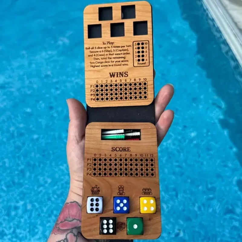 ⚓ Ship, Captain, Crew Travel Dice Game | Compact Cherry-Wood Game with Dice, Scoring Pegs & Leatherette Carry Case for 2–4 Players 🎲✨