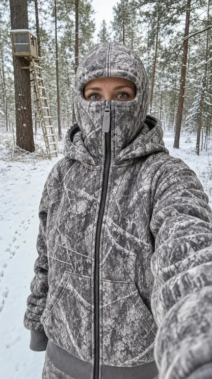 🦌 HunterZip Hunting Hoodie – Built-In Face Mask for Cold-Weather Adventures