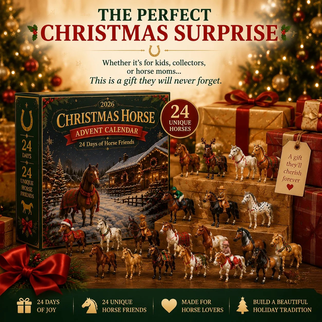🐴 🎄 Christmas Horse Advent Calendar - 🎁💕24 Days of Horse Friends & Holiday Memories(📦Buy 2 Free Shipping)