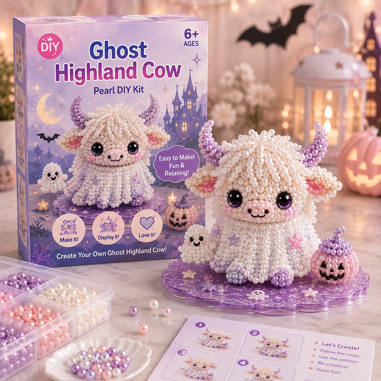 ⏳ Last Day 49% OFF – 🎃 Beginner-Friendly Halloween Highland Cow 3D Pearl Bead DIY Kit | Complete Kit with All Tools & Step-by-Step Guide Included 💕