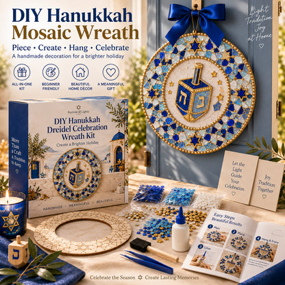 🕎 DIY Hanukkah Mosaic Wreath Kit – 6 Festive Designs for Holiday Home Décor