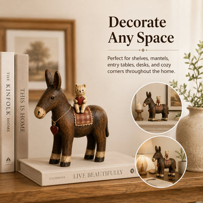 🐴 Rustic Donkey & Cat Friendship Figurine