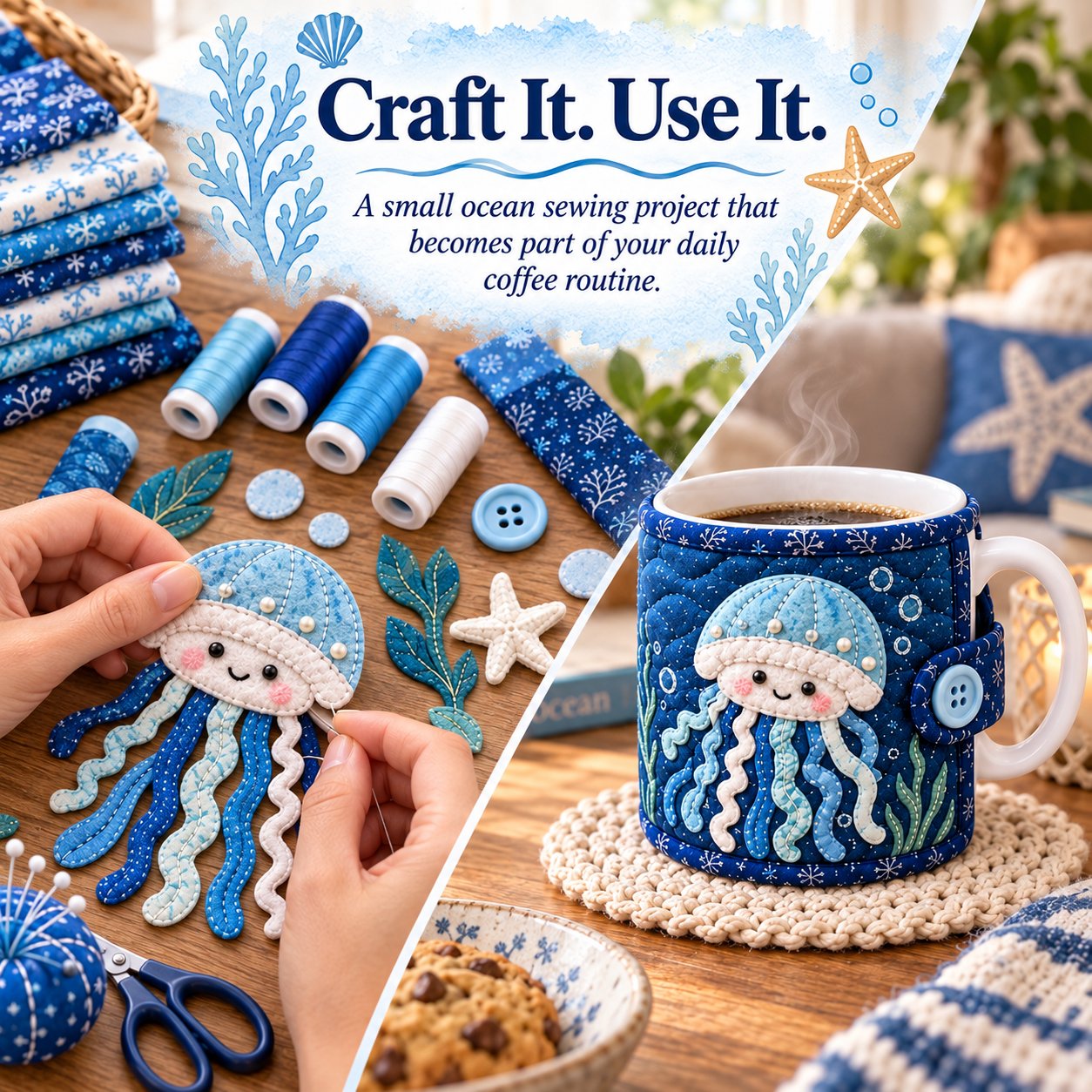 Ocean Jellyfish Quilted Mug Cozy DIY Kit