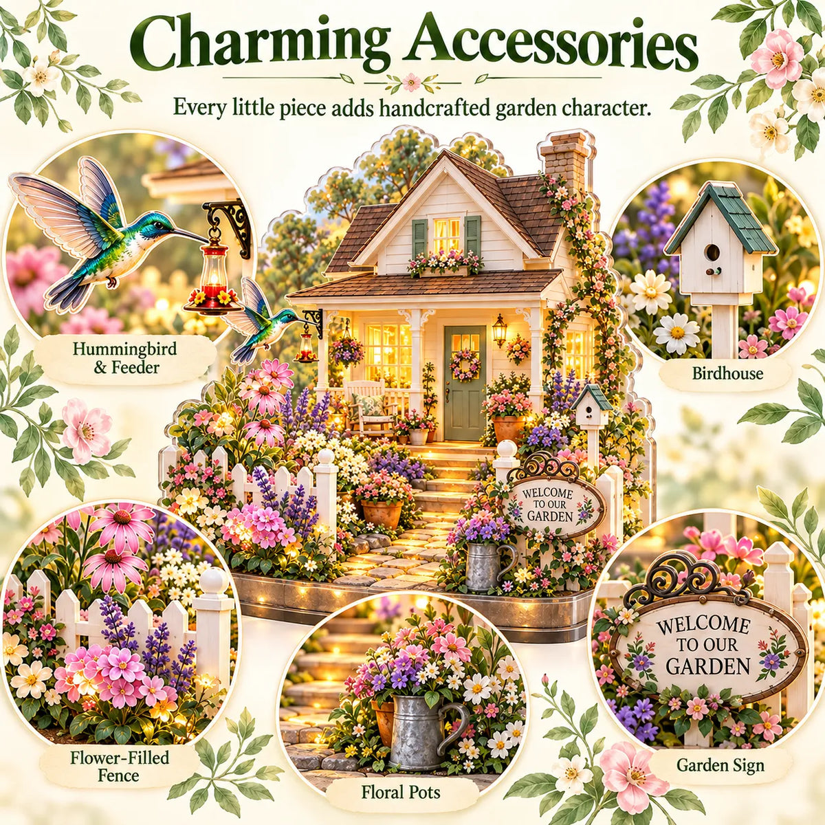 🌷DIY Layered Acrylic Garden Cottage Kit with LED Lights✨