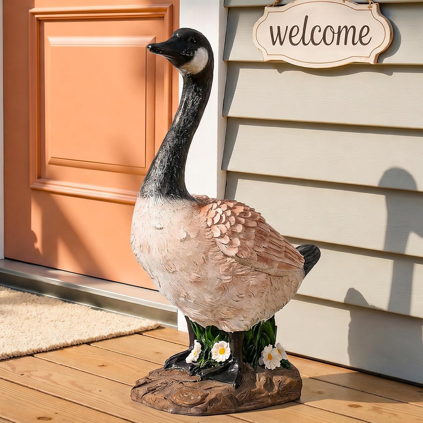 Hand-Painted Porch Goose Statue – 19” Tall, Indoor & Outdoor