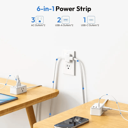 Twin Extension Cord Splitter 12 / 18 FT, with 6ft Dual Extension Cord on Each Side 3 Widely Outlets, Double Extension Cord for Home Office Dorm Room