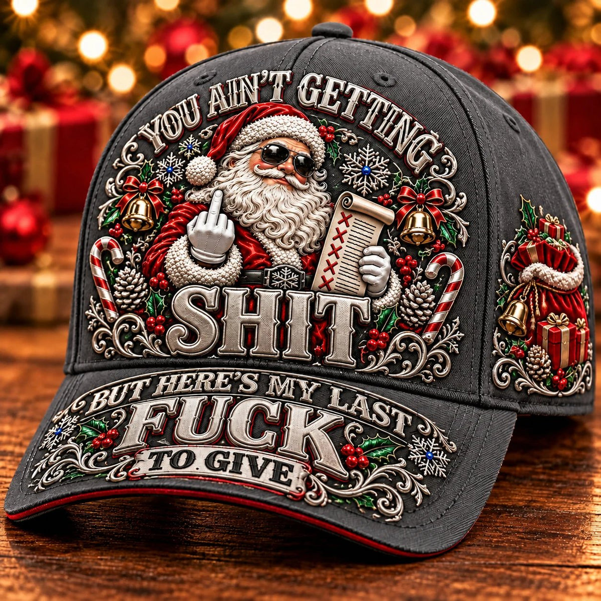 🎄Santa’s Last Gift Adult Humor Christmas Cap - 100% Cotton 🎅You Ain’t Getting Shit