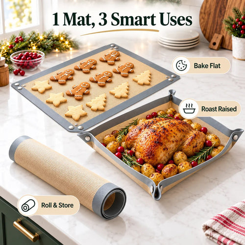 Snap-Lock Silicone Baking Mat -2in-1 Nonstick Oven Liner & RaisedEdge Roasting Mat