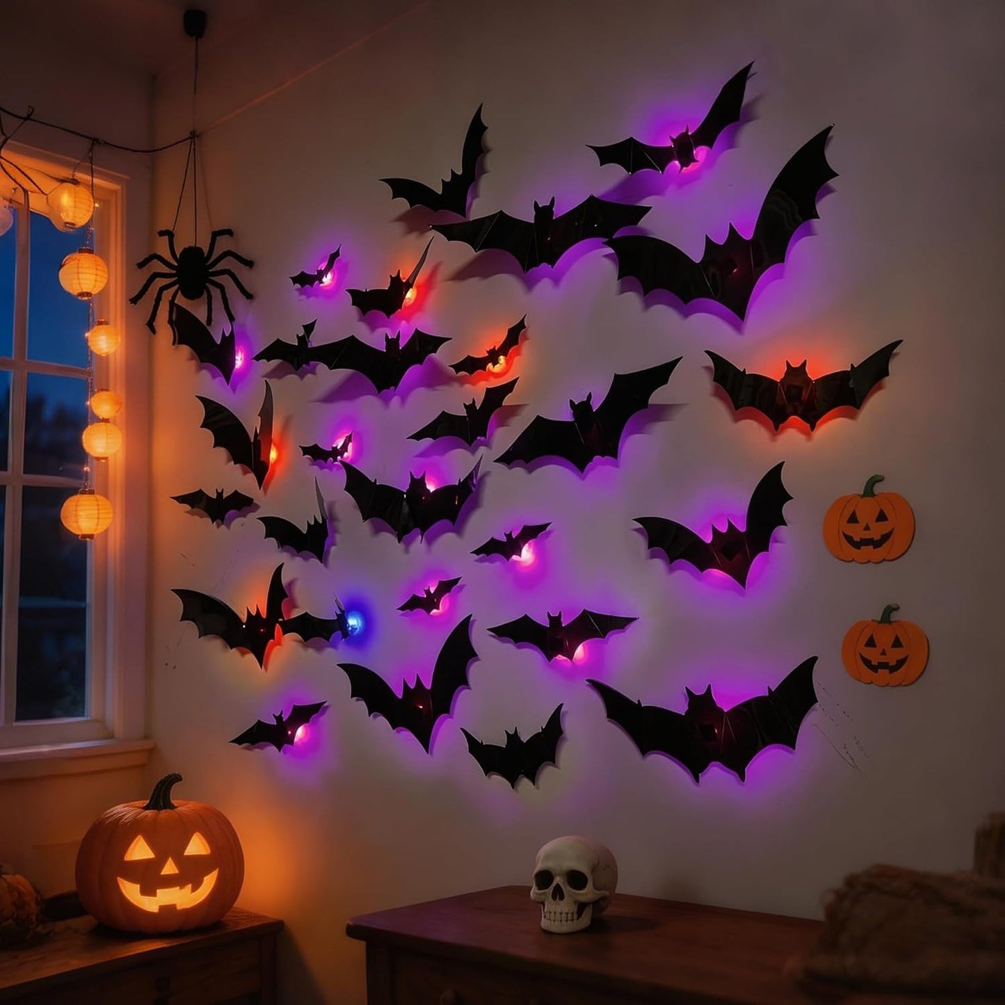 🦇 3D Flashing LED Bat Wall Stickers Set 🎃
