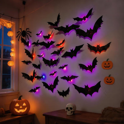 🦇 3D Flashing LED Bat Wall Stickers Set 🎃