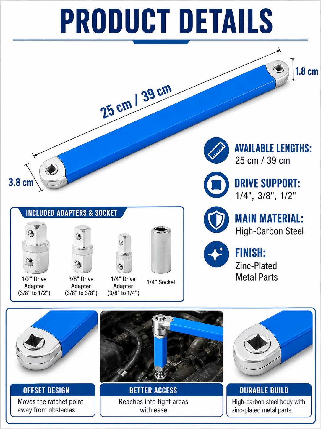 🎉🔧 Tool Deal ⚡ Impact-Ready Offset Wrench Extender with Universal Drive Adapters for Tight Spaces 🛠️