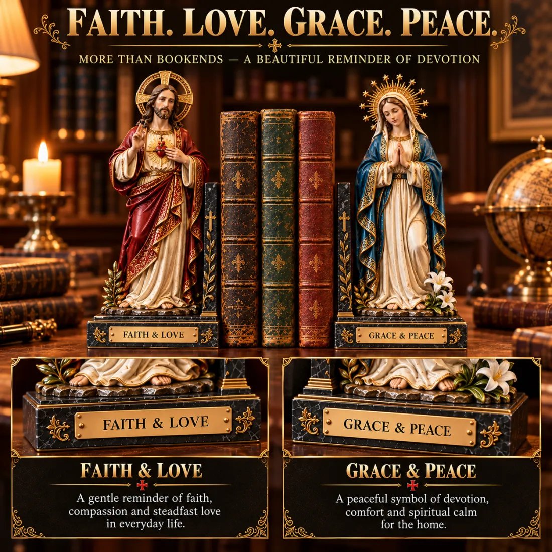 ✝️ Sacred Heart of Jesus & Virgin Mary Bookends | Faith & Love, Grace & Peace