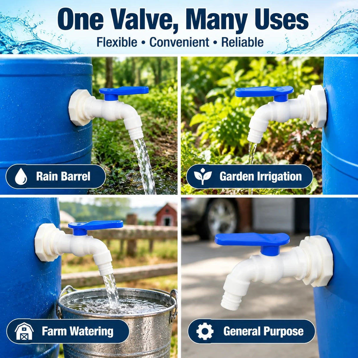 2Pcs Rain Barrel Faucet Kit with Hole Saw and 1/2' PVC Bulkhead Fitting