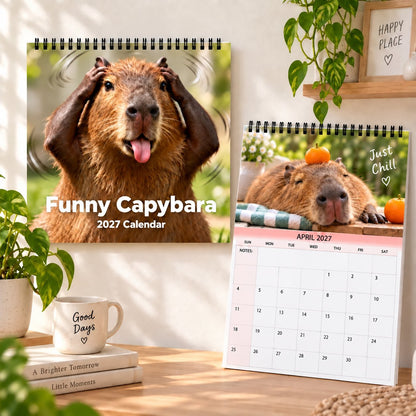 Funny Capybara 2027 Wall Calendar – 12-Month Cute & Playful Capybara Calendar, Spiral Hanging Wall Planner for Capybara Lovers & Nature Fans