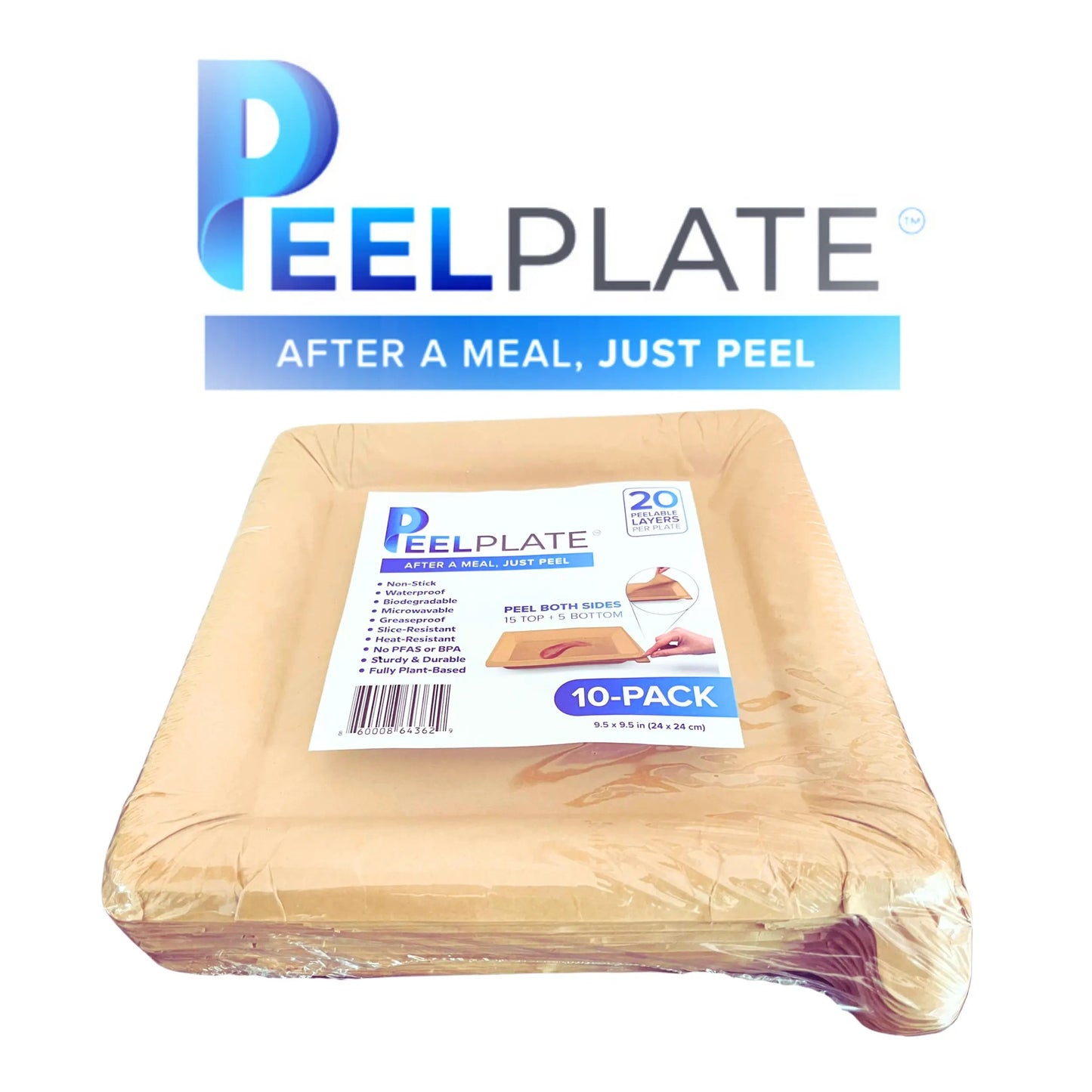 Peel Plate [9.5in X 9.5in] - 2 Month Supply of Reusable Paper Plates