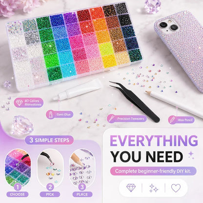 Rhinestone Bedazzling Kit – 40 Colors, Approx. 25K Pieces