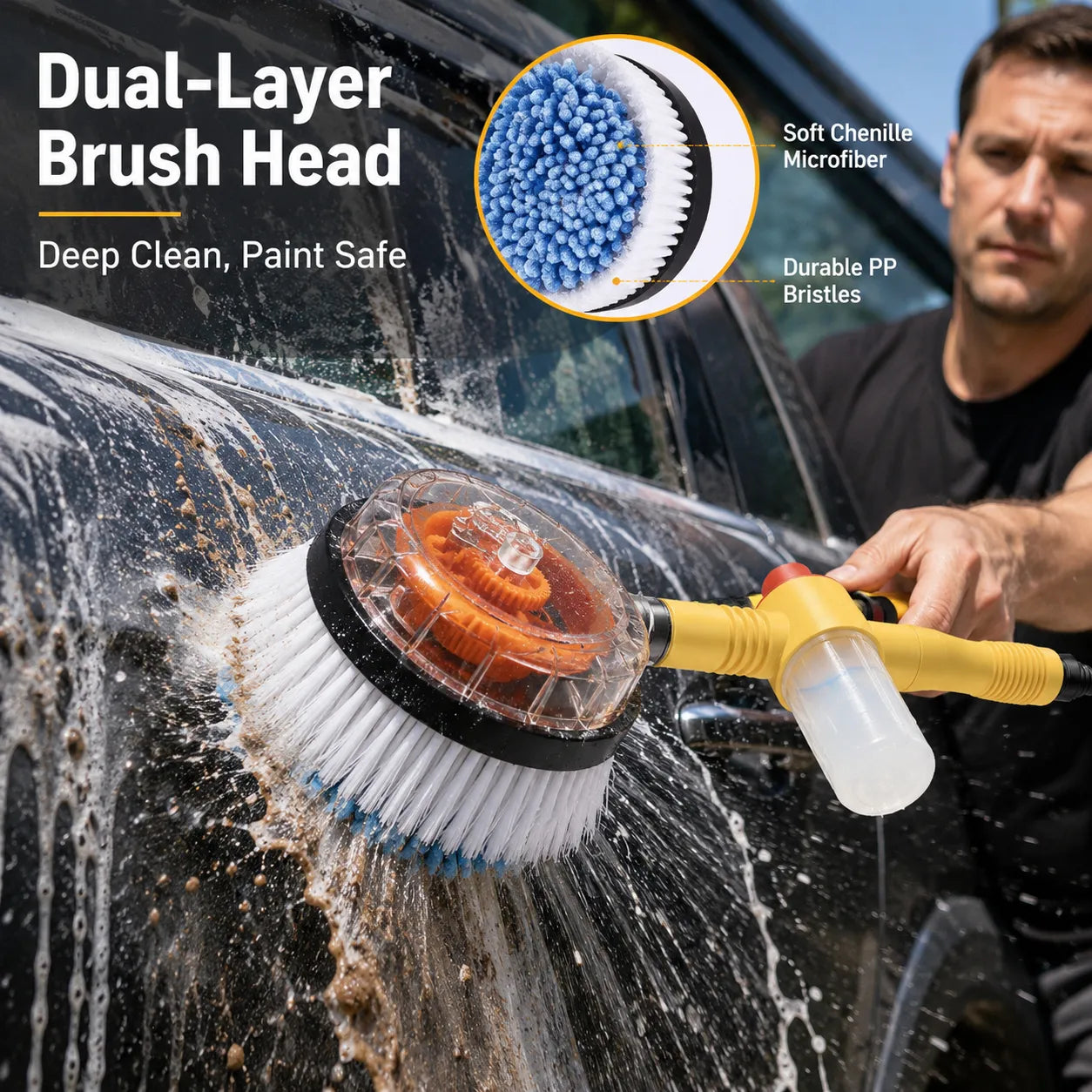 Water‑Powered Auto Rotating Car Wash Brush for Home Garage Car Care