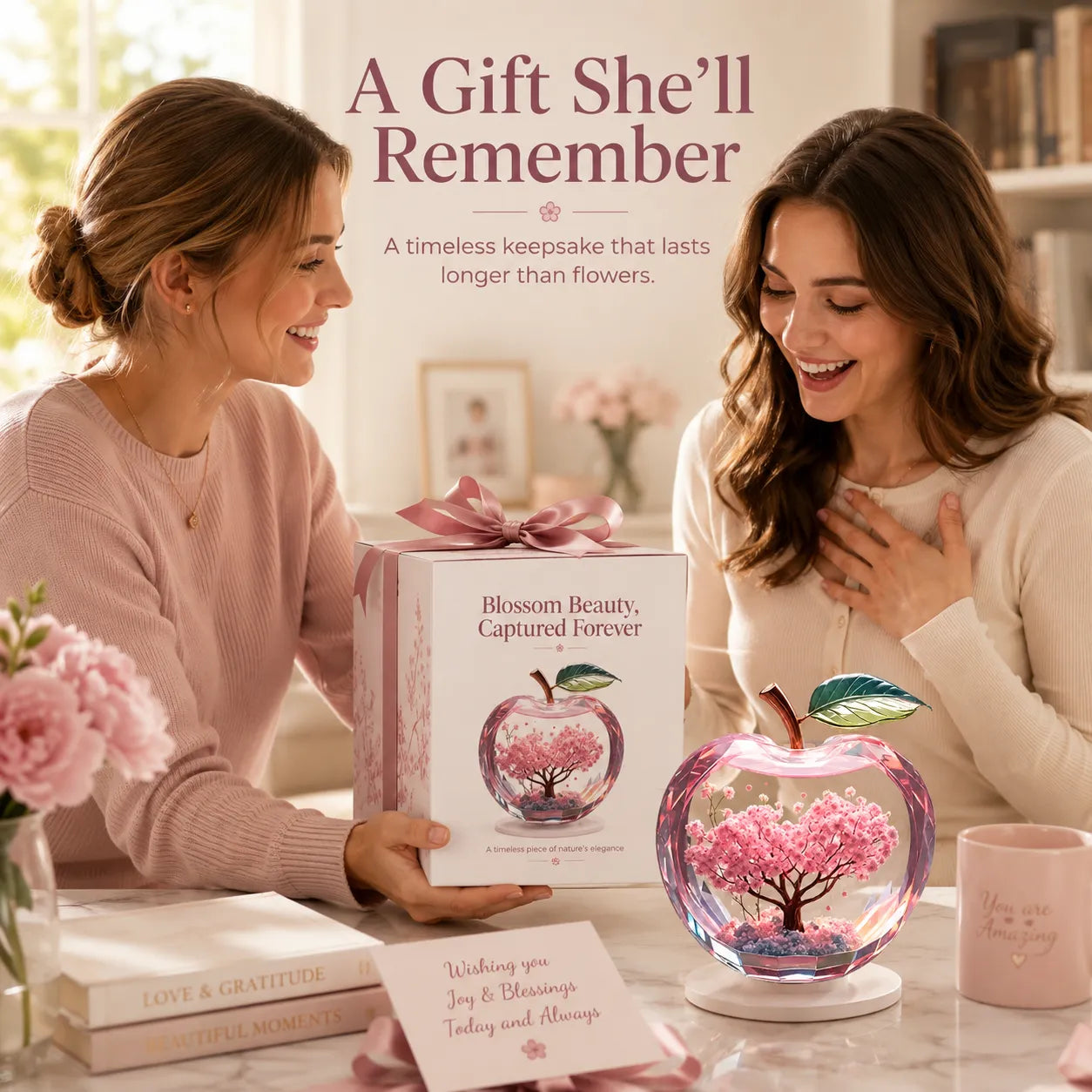 Preserved Cherry Blossom Apple Ornament Eternal Spring Floral Decor For Home Desktop Display
