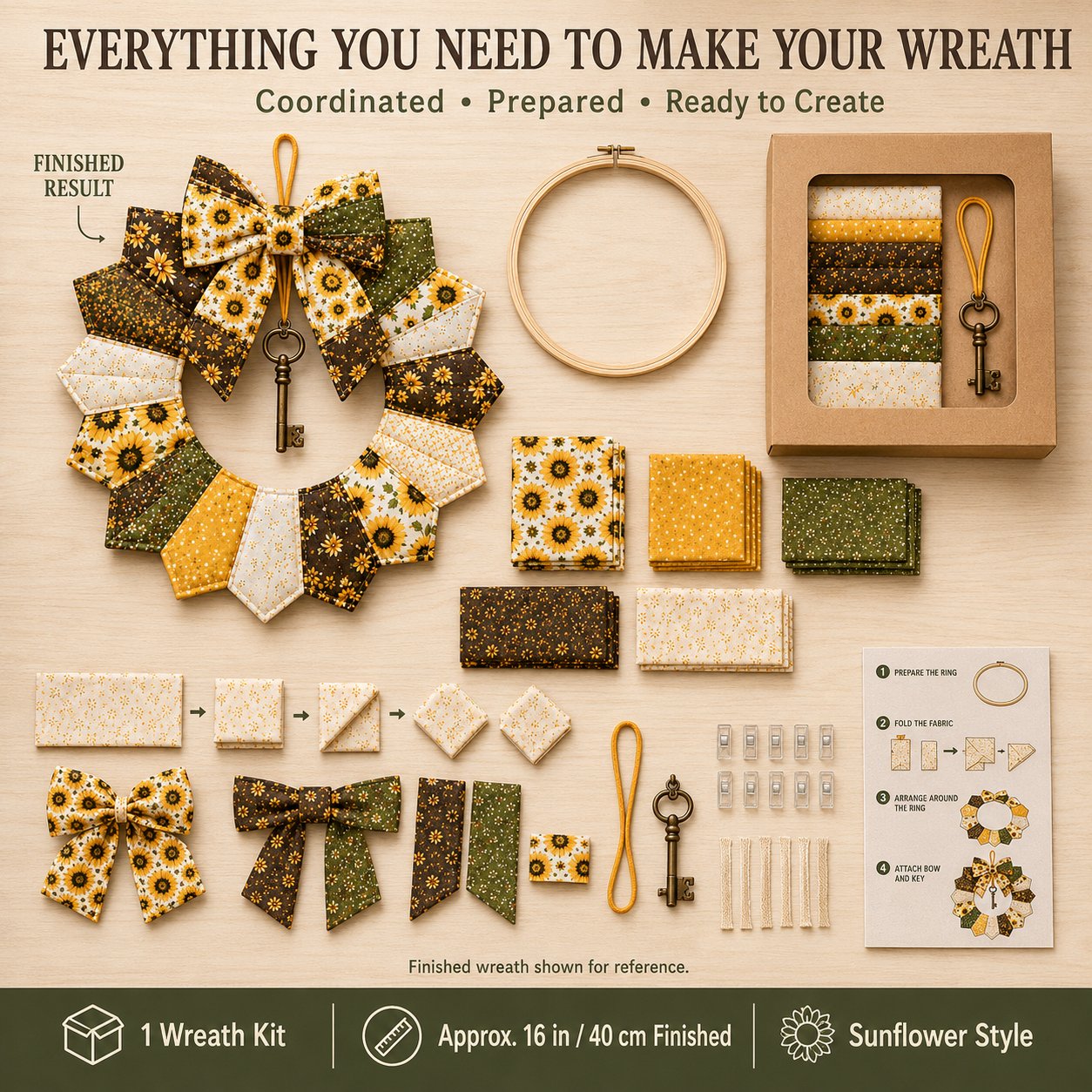 ⏳ Last Day 49% OFF – 🌿 Beginner-Friendly DIY Seasonal Patchwork Wreath Kit Collection | Complete Kit with Coordinated Fabrics, Wreath Materials & Step-by-Step Guide Included 💕