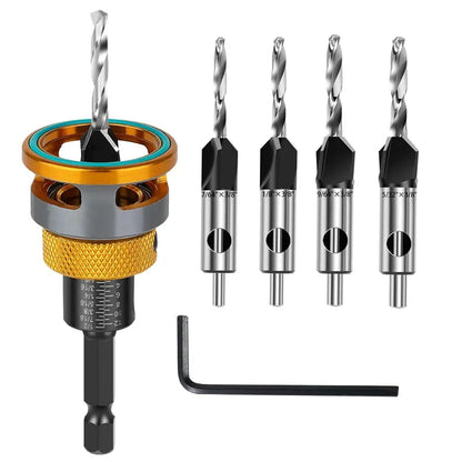 Adjustable Countersink Drill Bit Depth Stop Kit  | 4-Flute Wood Drilling Bits