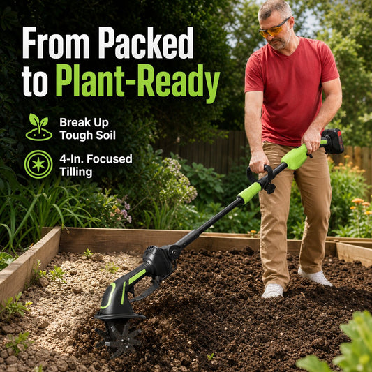 2-in-1 Cordless Tiller & Cultivator with Extension Pole