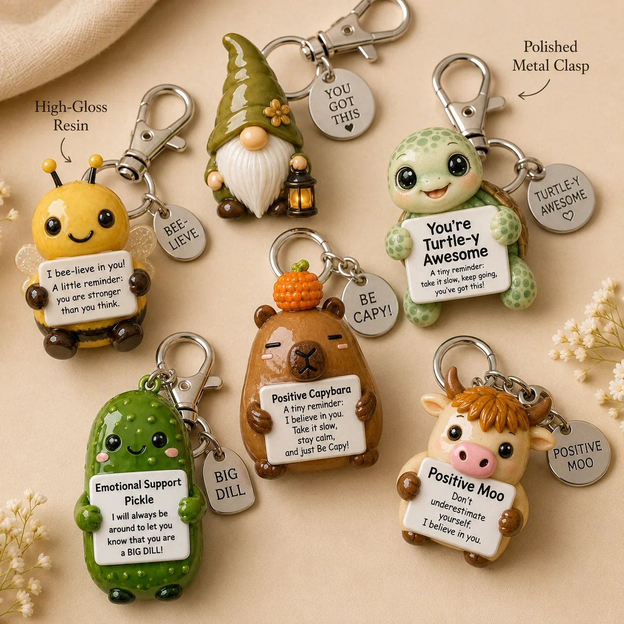 💖 Emotional Support Keychain Collection – A Tiny Reminder You’re Doing Better Than You Think
