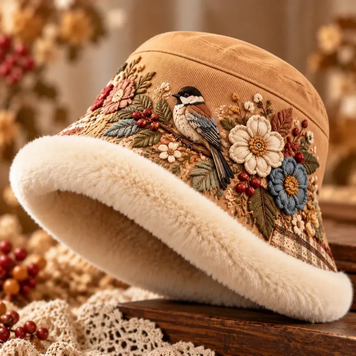 🌸 Women's comfortable soft-lined winter fisherman hat - floral and animal themed