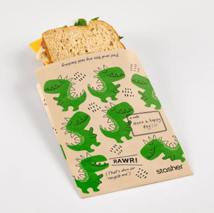 Kids Recyclable Paper Snack Bags, Sealable Dinosaur Design 50 Count Food Sacks