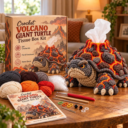 Fantasy Crochet Tissue Box Cover DIY Kit | Pull Tissues From a Dragon’s Mouth or Turtle’s Volcano