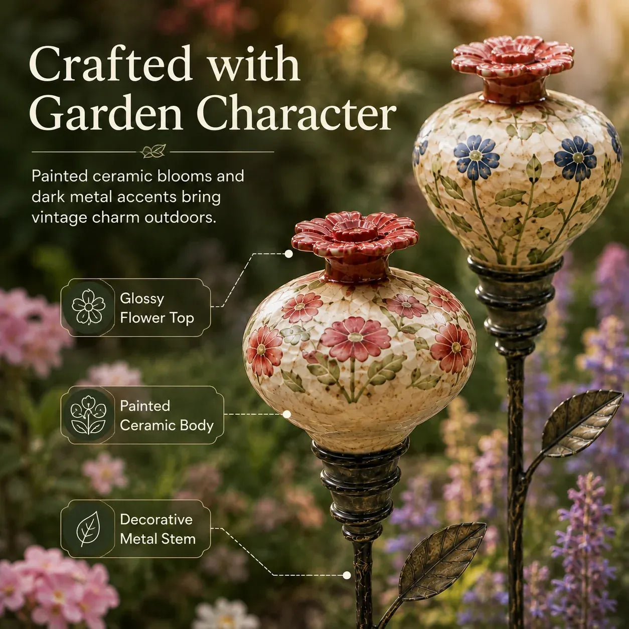 🔥LAST DAY SALE 60% OFF 🌺 Vintage Ceramic Hummingbird Feeder Garden Stake — Handcrafted Floral Bird Feeder Decoration