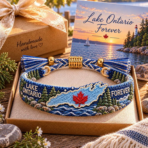 🌊 Lake Ontario Forever Embroidered Bracelet | Scenic Lake Design with Adjustable Woven Band, Meaningful Message & Gift-Ready Keepsake Box 🍁