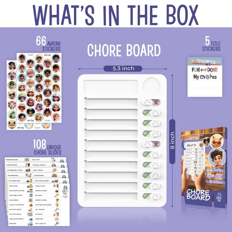 Magnetic Kids Chore Chart - Daily Routine Chart with Checklist, Stickers, Plastic Icons & Visual Task System