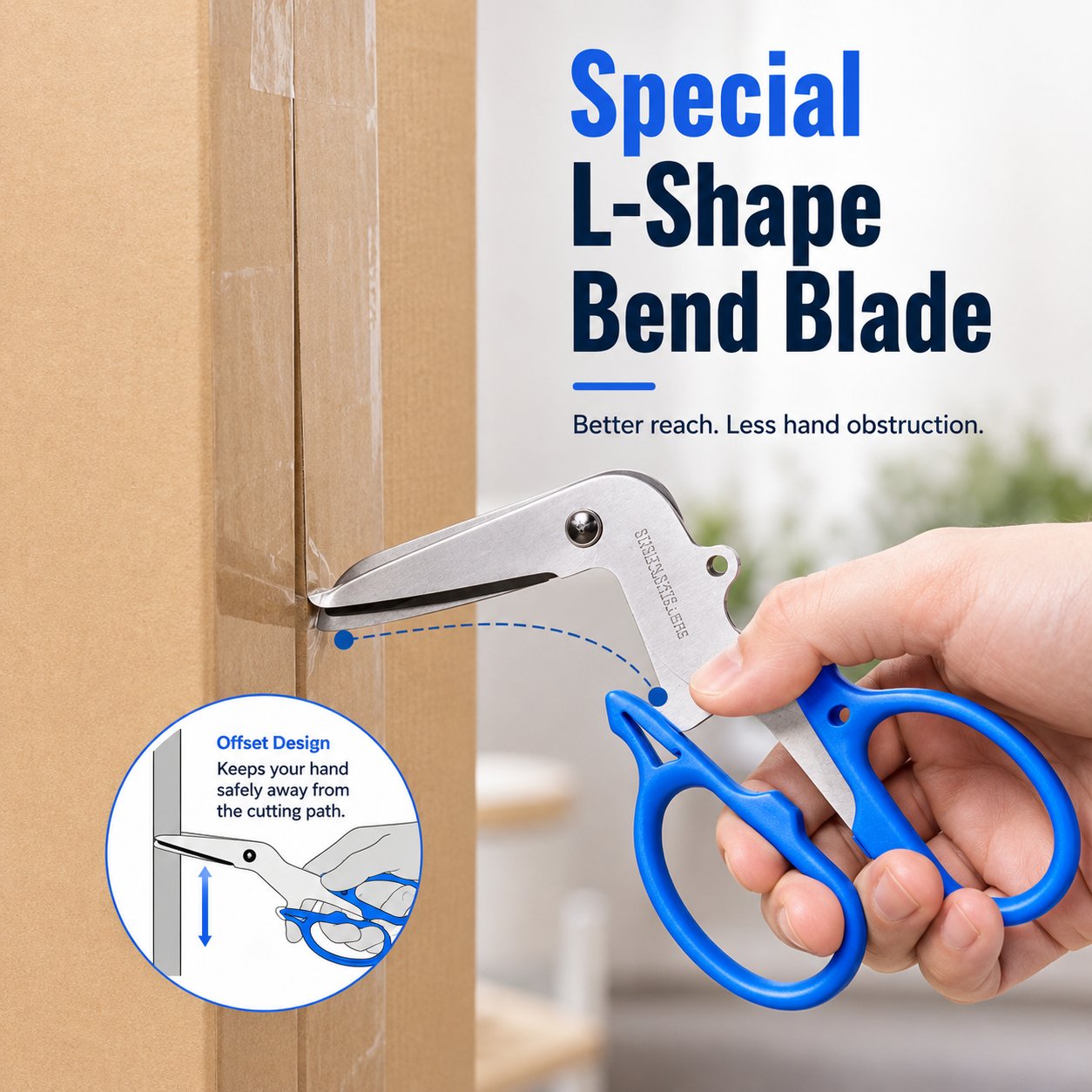 L‑Bend Multi‑Purpose Utility Scissors, Premium Stainless Steel Shears | Multi‑Tool for Cardboard Boxes