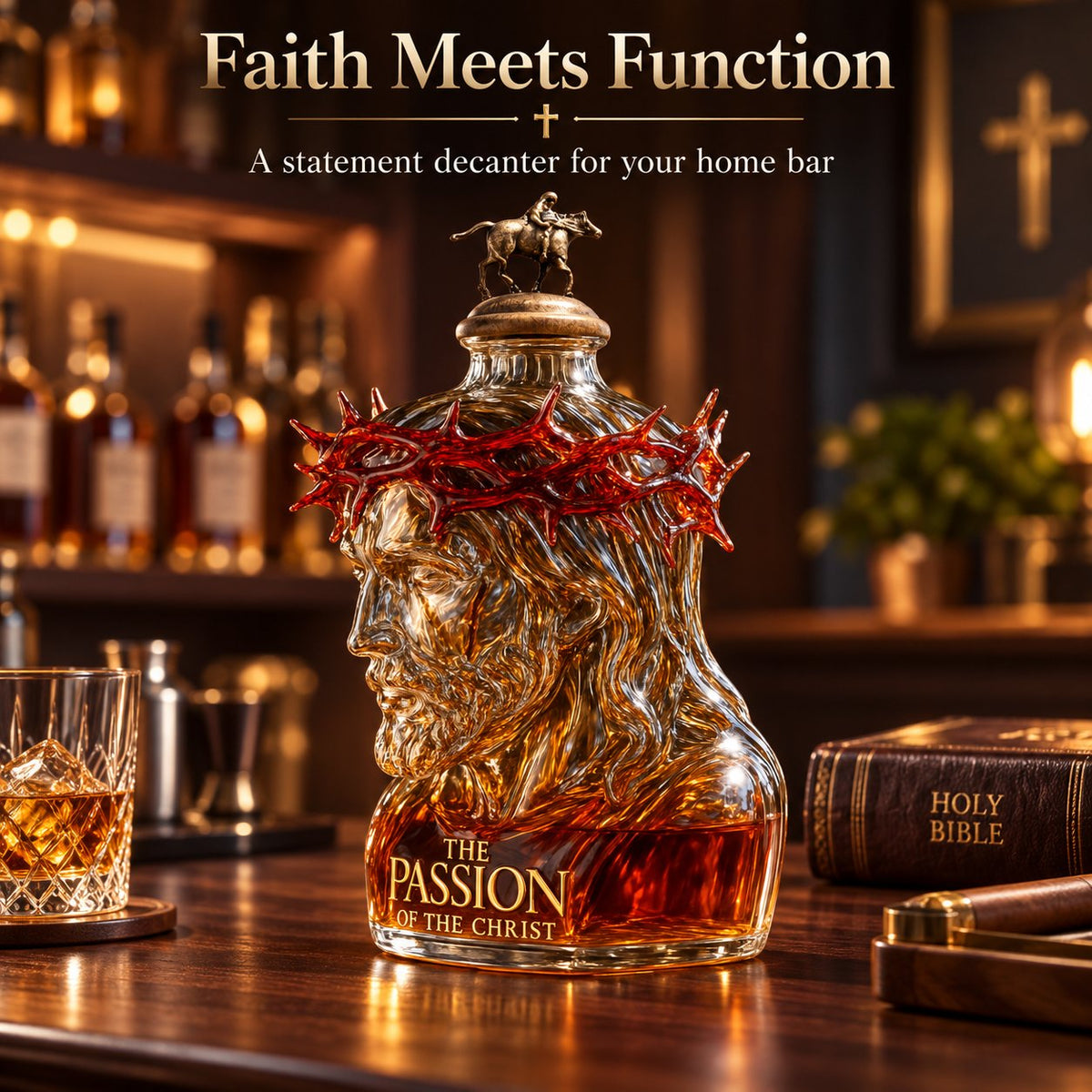 ✝️ Crown of Thorns Sculpted Glass Decanter – Faith Keepsake