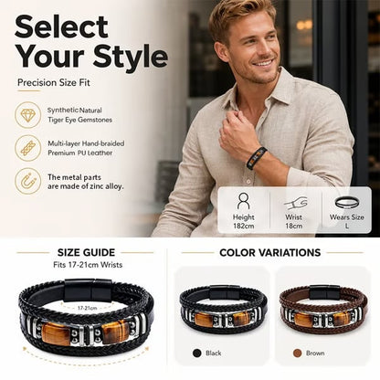 🔥Versatile Vintage Leather Bracelet 📿 Braided Layered Tiger Eye Stone Wristband for Men & Women