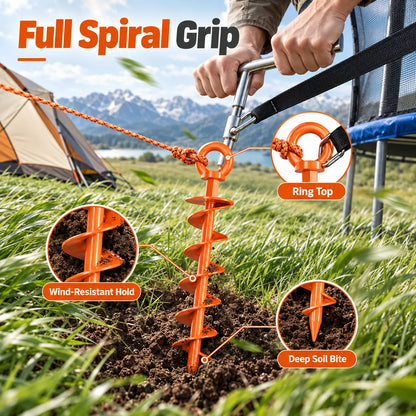 Heavy-Duty Spiral Ground Anchors Cast Steel Screw-In Ground Stakes for Securing Trampolines, Tents & Canopies Against Strong Winds, Outdoor Camping & Backyard Use