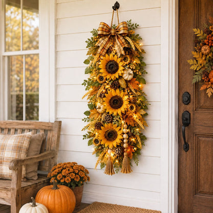 Lighted Sunflower Fall Door Swag