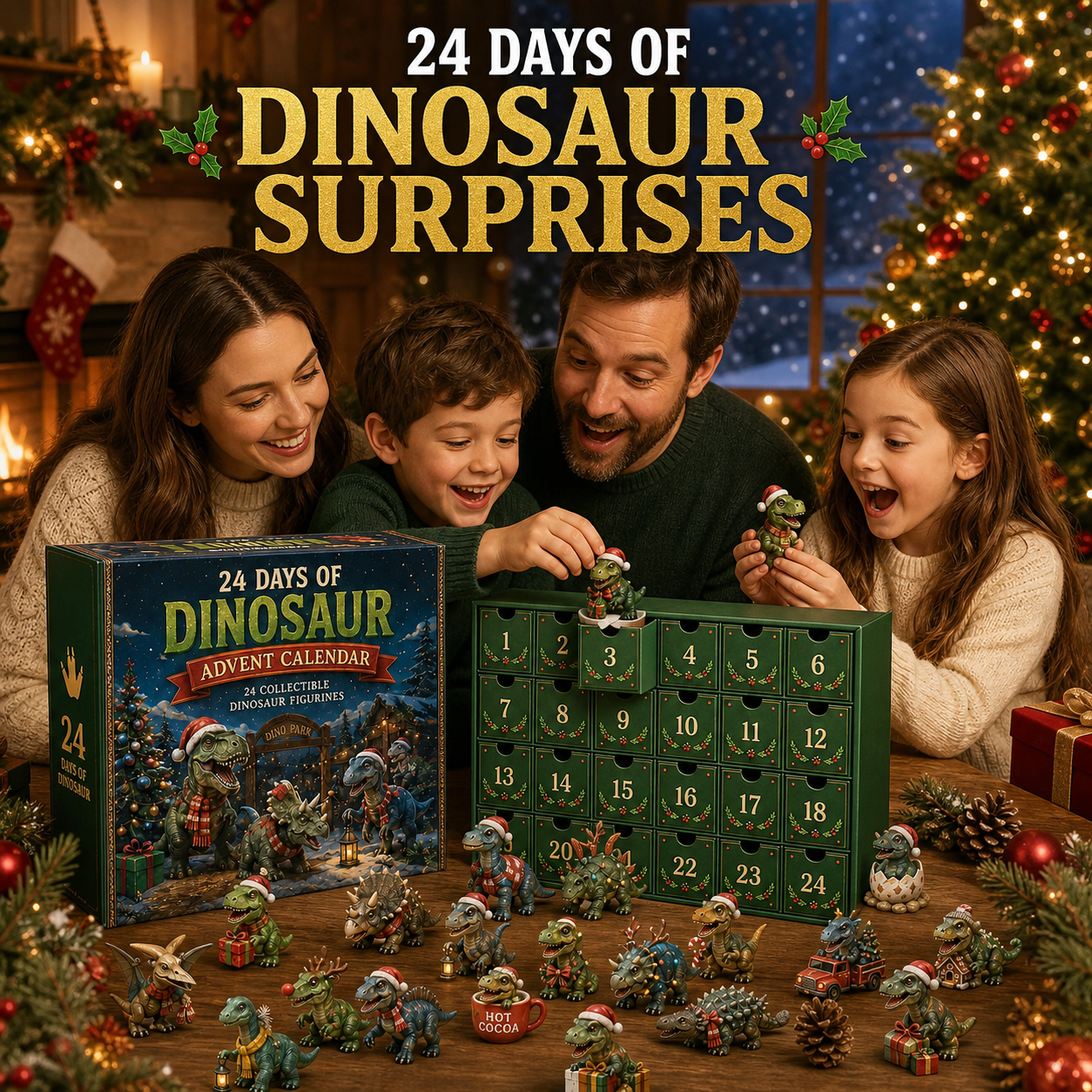 24 Days of Dinosaur Christmas Advent Calendar – 24 Collectible Dino Figurines & Holiday Surprises