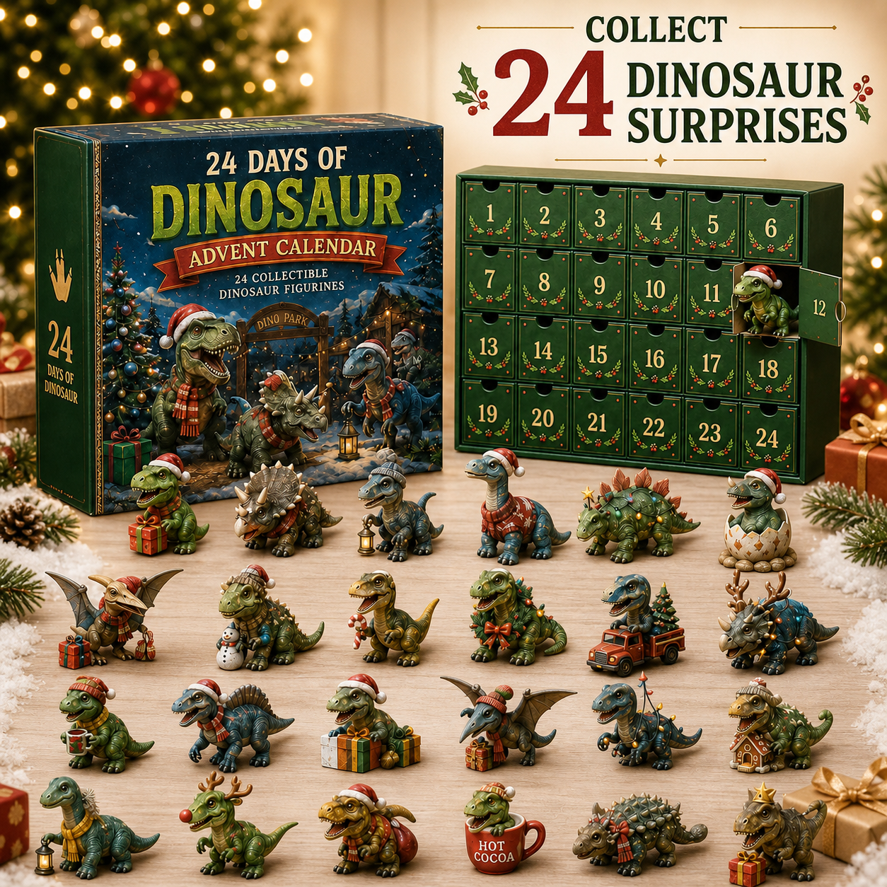 24 Days of Dinosaur Christmas Advent Calendar – 24 Collectible Dino Figurines & Holiday Surprises