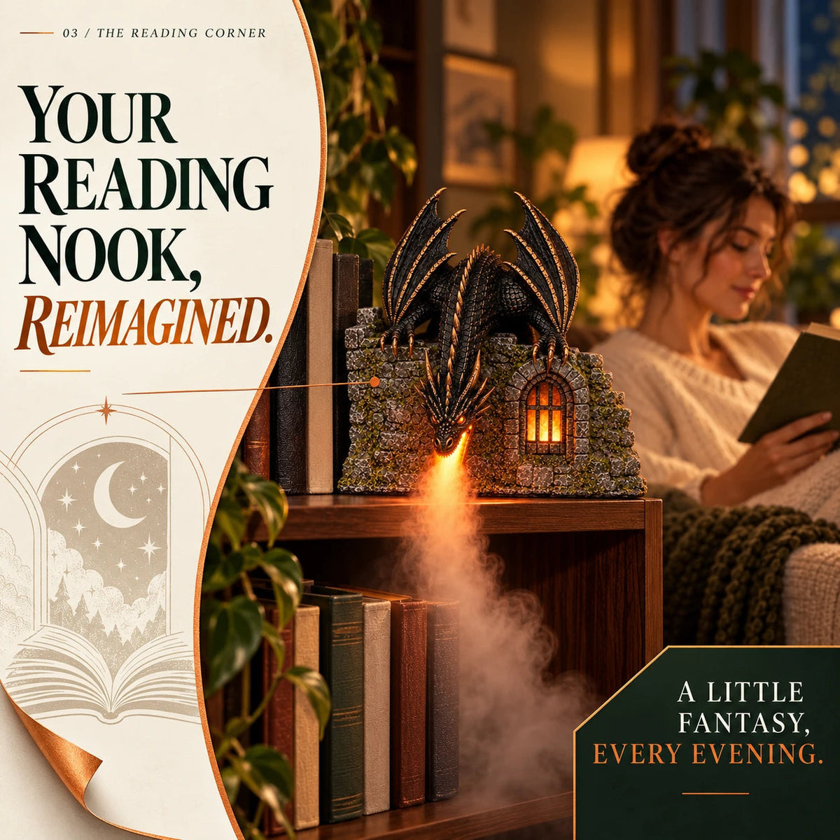 🔥Last Day 49% OFF🔥🐉 Dragon Mist Diffuser – Glowing Castle Bookshelf Decor