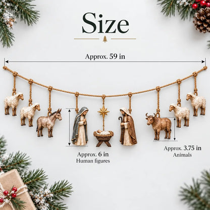 🎄 Handcrafted Wooden Nativity Garland – Rustic Christmas Decor