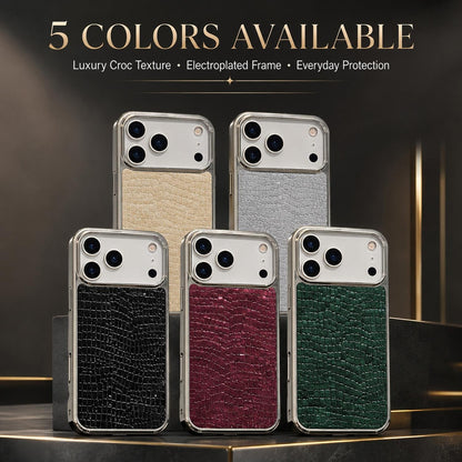 Luxe Croc Leather iPhone Case | Chrome Edge Slim Protective Cover ✨