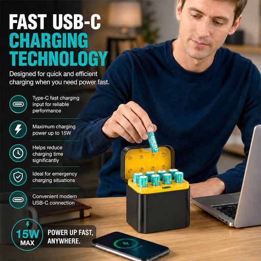 🔋 Portable Smart 8-Slot Rechargeable Battery Charger